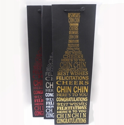 Luxurious Gerecycleerde Document Zakken van de Wijnfles met het Hete Stempelen/hangen Markering/Handvat